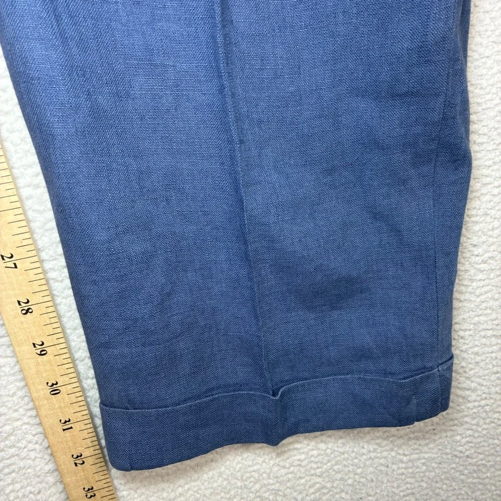 Vintage Polo Ralph Lauren Linen Pant Men 38x32 Blue Pleated Cuffed Dress Trouser